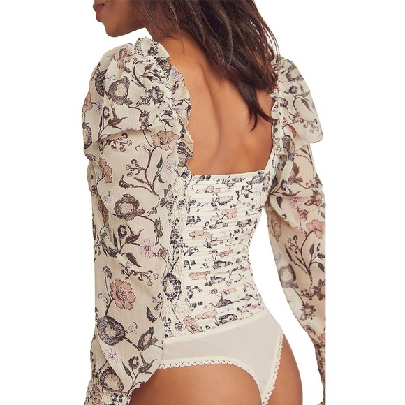 Free People Cream Puff Sleeve Floral Bodysuit - Picture 2 of 12